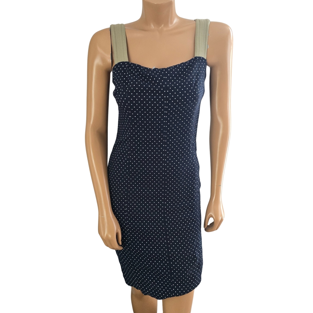 Akris PUNTO Navy Polka Dot Dress US 10